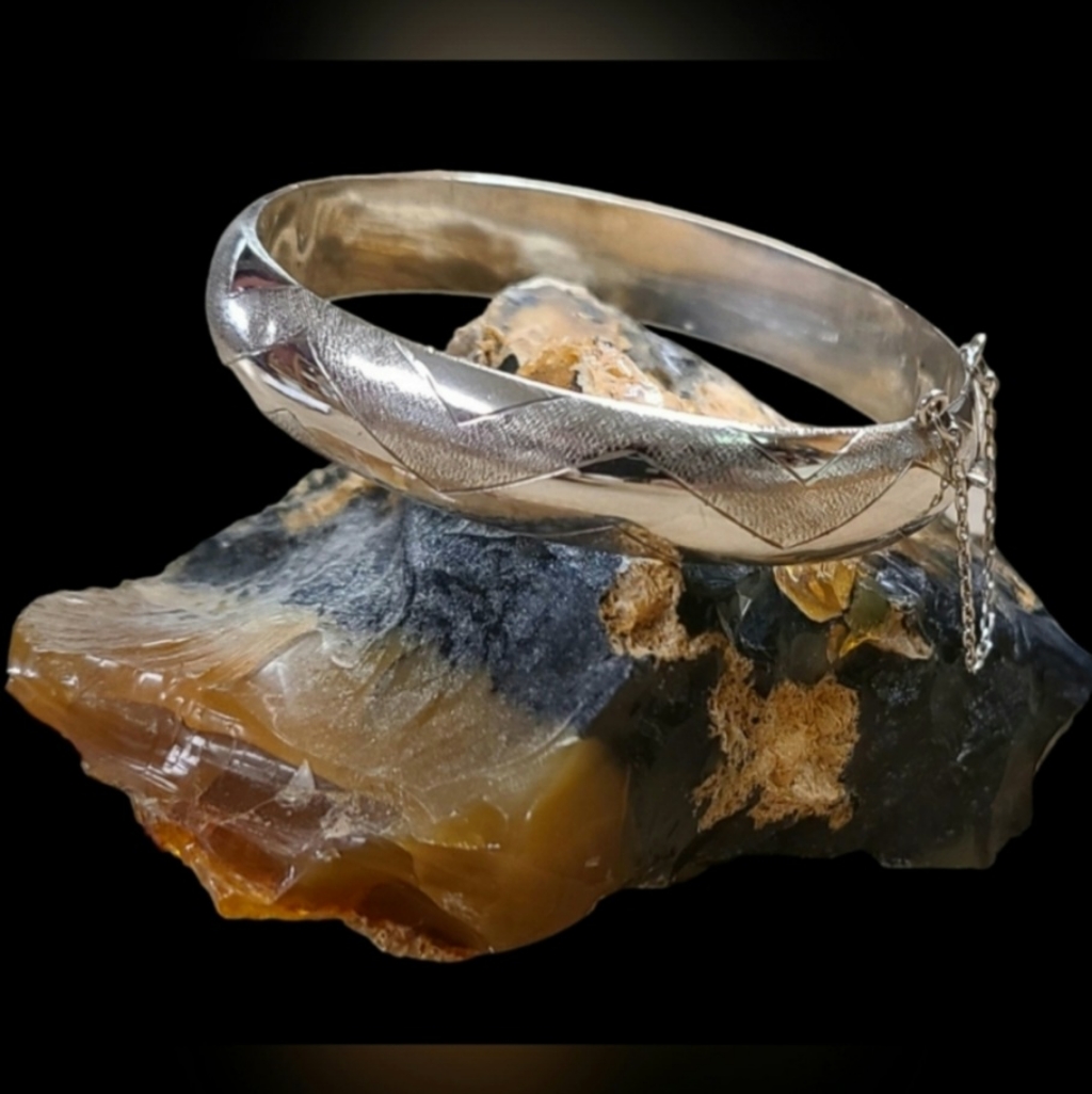 Unique Sterling Silver Bangle Bracelet Handcrafted Polished & Textured